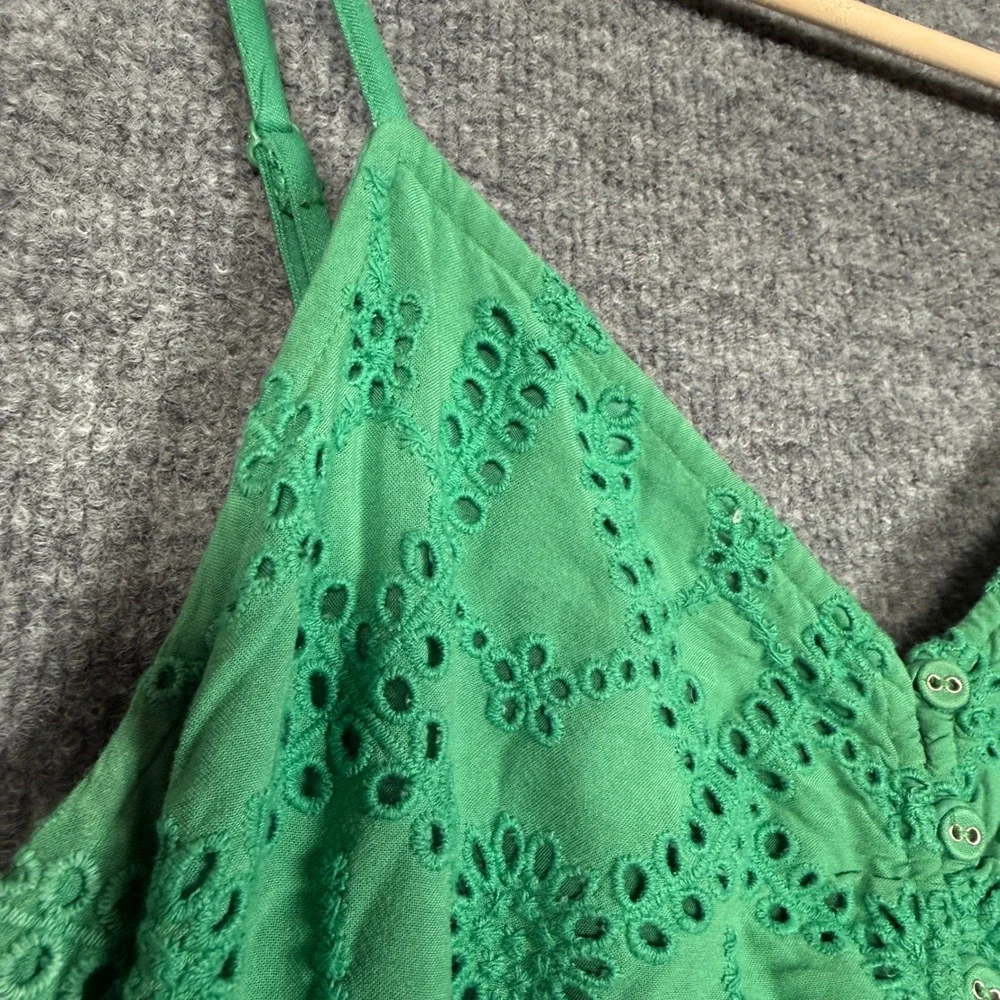 Sundance Size Medium Eyelet Maxi Dress Green Modal Spaghetti Straps Sleeveless - Picture 4 of 10